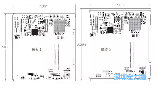 如圖11所示在兩種拼板中PCB單元的邊條位置不同，拼板1中邊條在長邊方向，而拼板2中邊條在短邊方向-深圳宏力捷