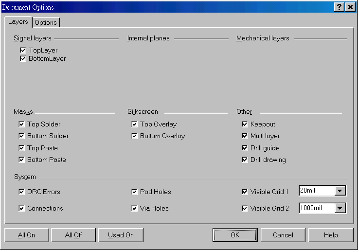 在主功能列，Design >> Option，打開Document Option設置環境