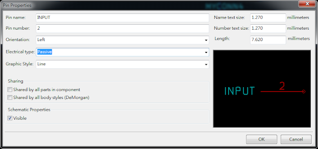 按下工具 "Add pins to the component"， 如底下畫面，  Electrical type 都選 Passive