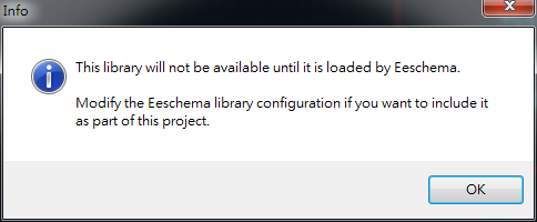 存檔離開。它會提醒你，要增加library搜尋路徑， 不然無法在library browser 找到你的library 